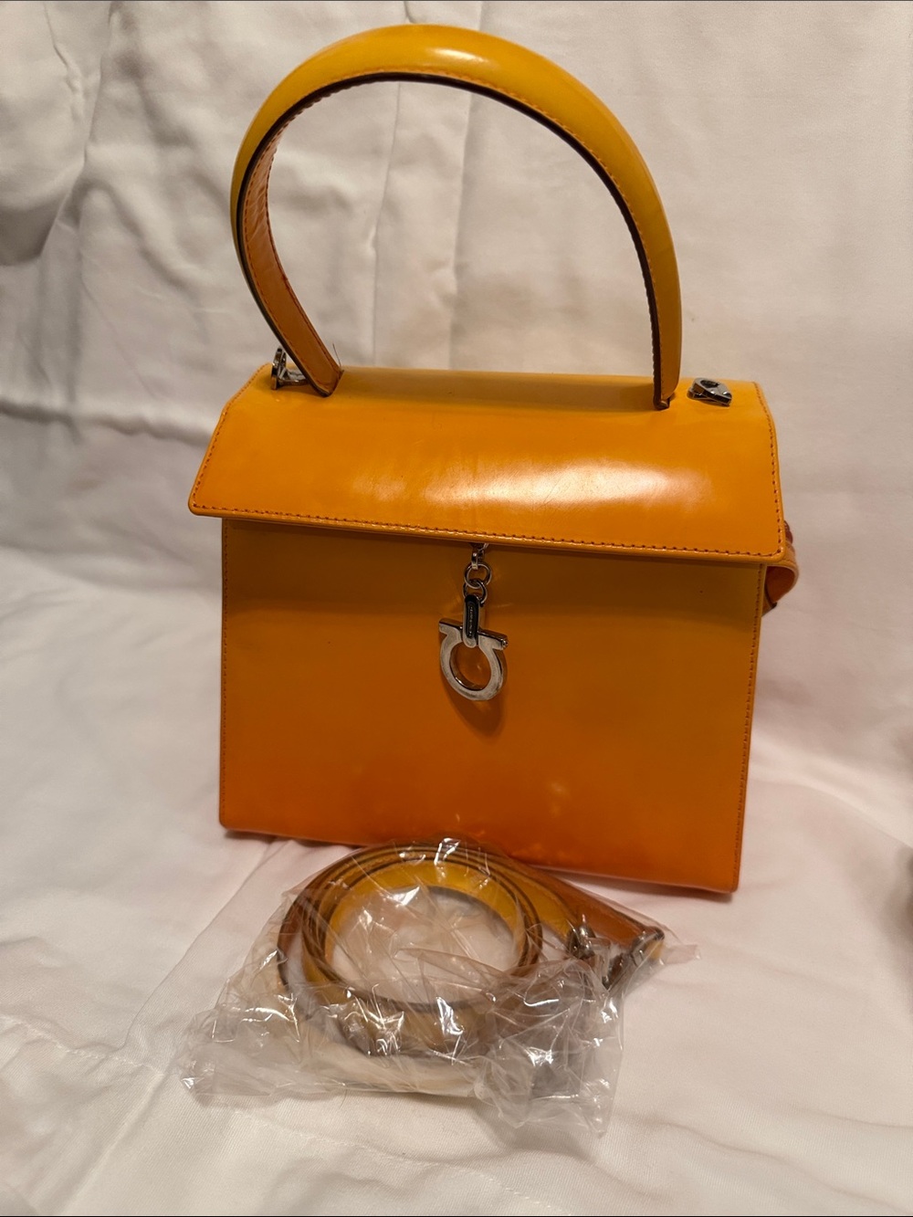 Elegant Salvatore Ferragamo Yellow Top-Handle Leather Bag